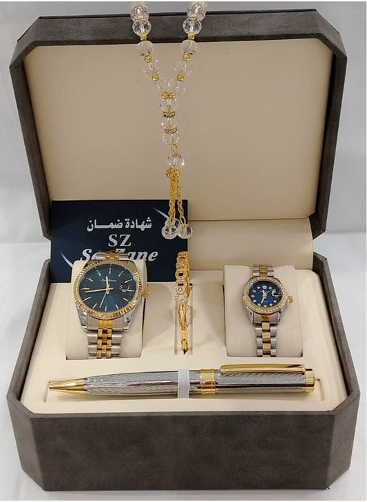 Men Women Watch Set with pen and rosary