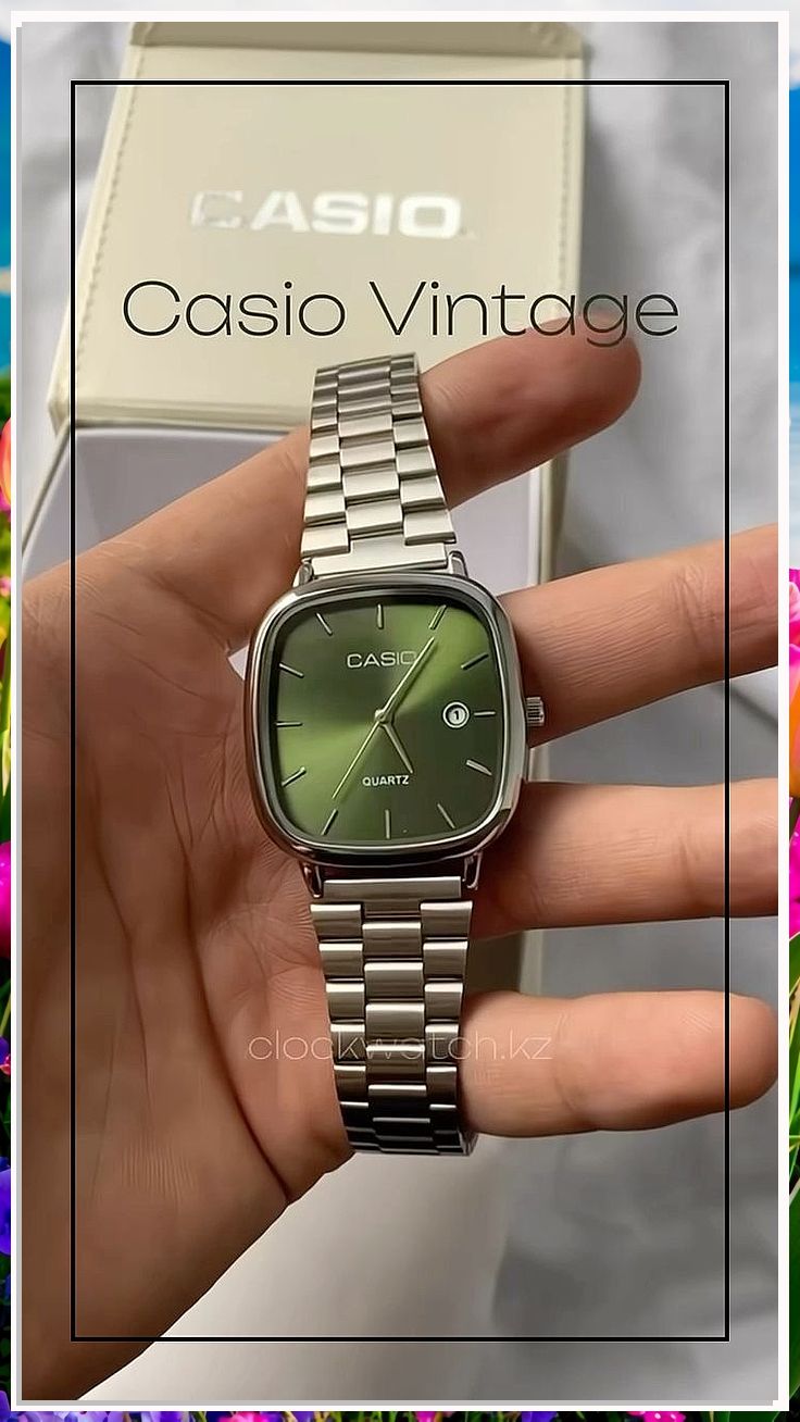 Casio Watch Silver + Green